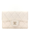 Caviar Quilted Flap  Holder Wallet White
