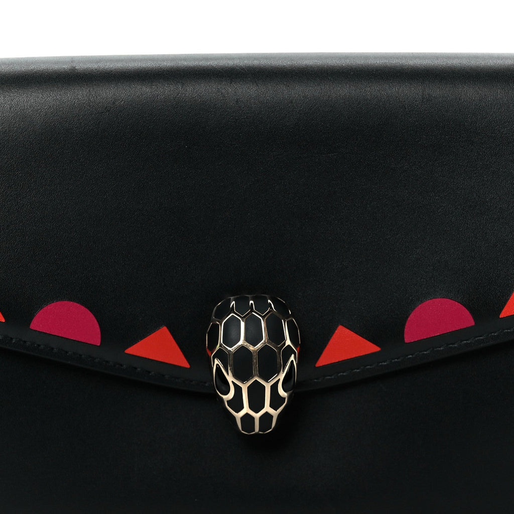 Calfskin Serpenti Forever Star Chain Wallet Black Red