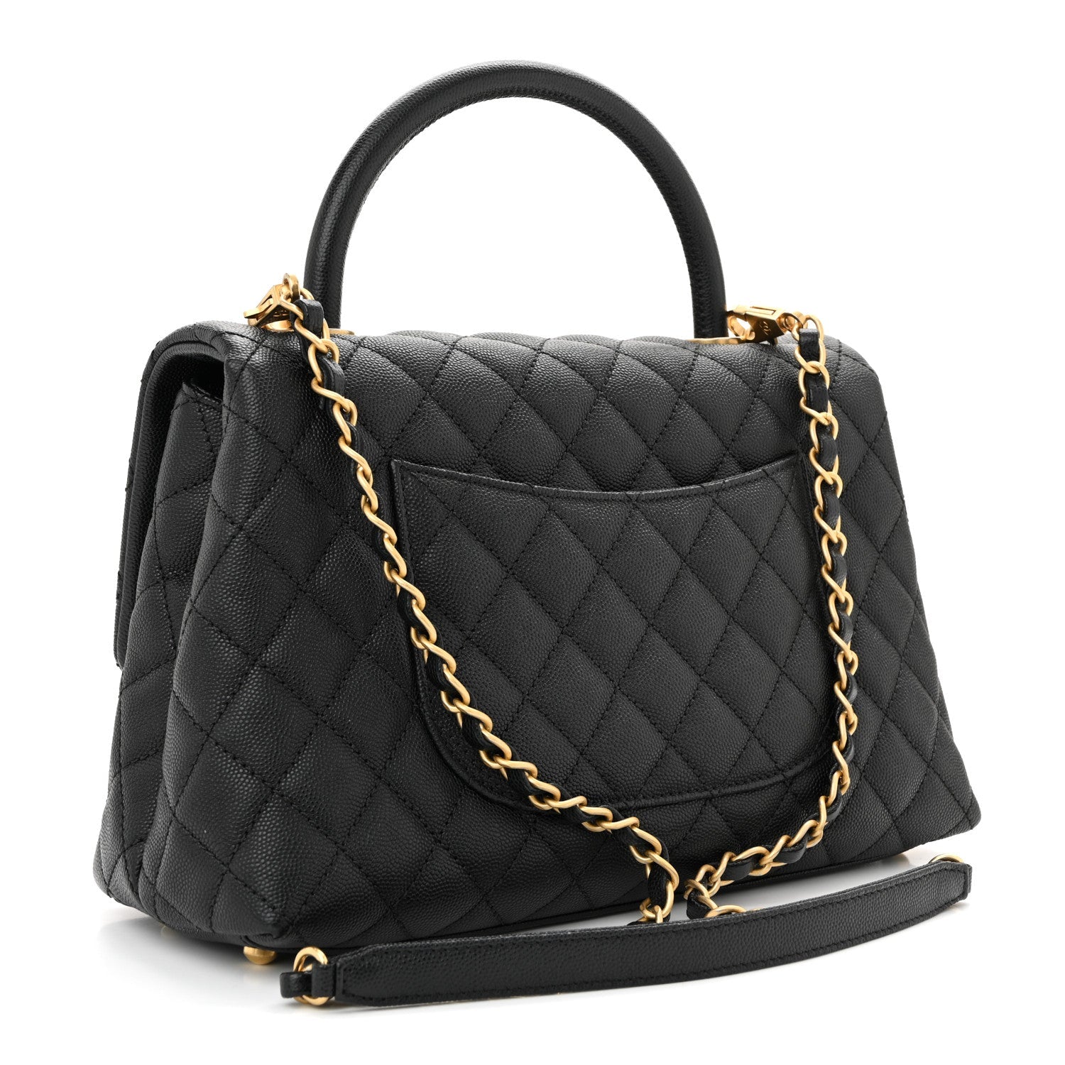 Caviar Quilted Small Coco Handle Flap Black