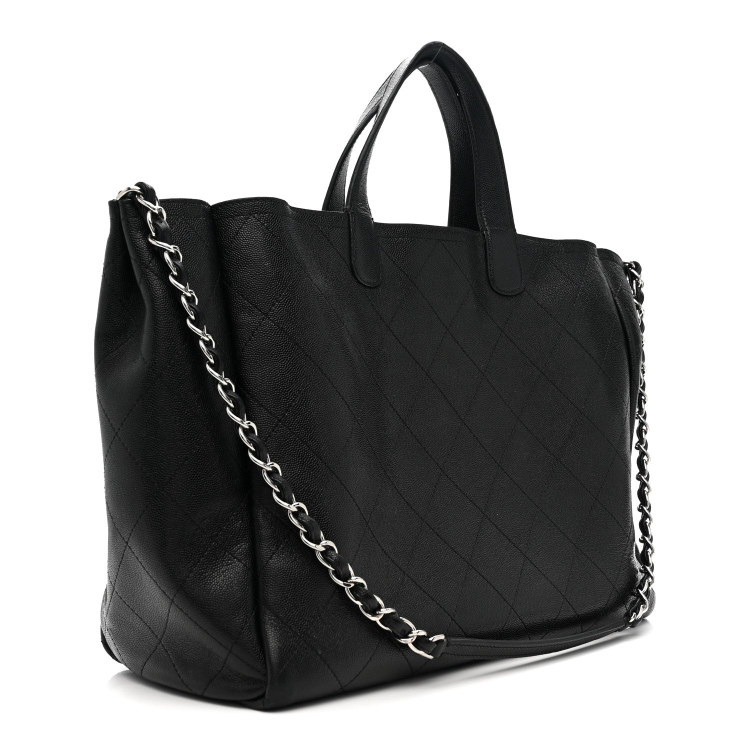 Caviar Stitched Large Lady Coco Shopping Tote Black