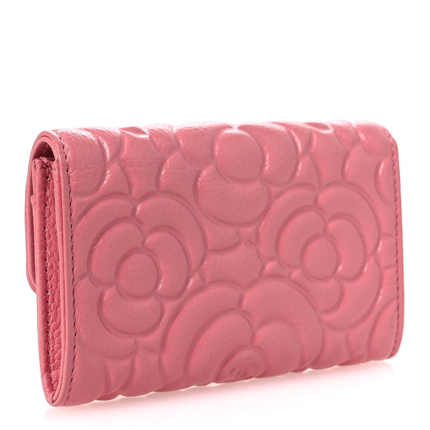 Caviar Camellia Embossed  Holder Wallet Pink