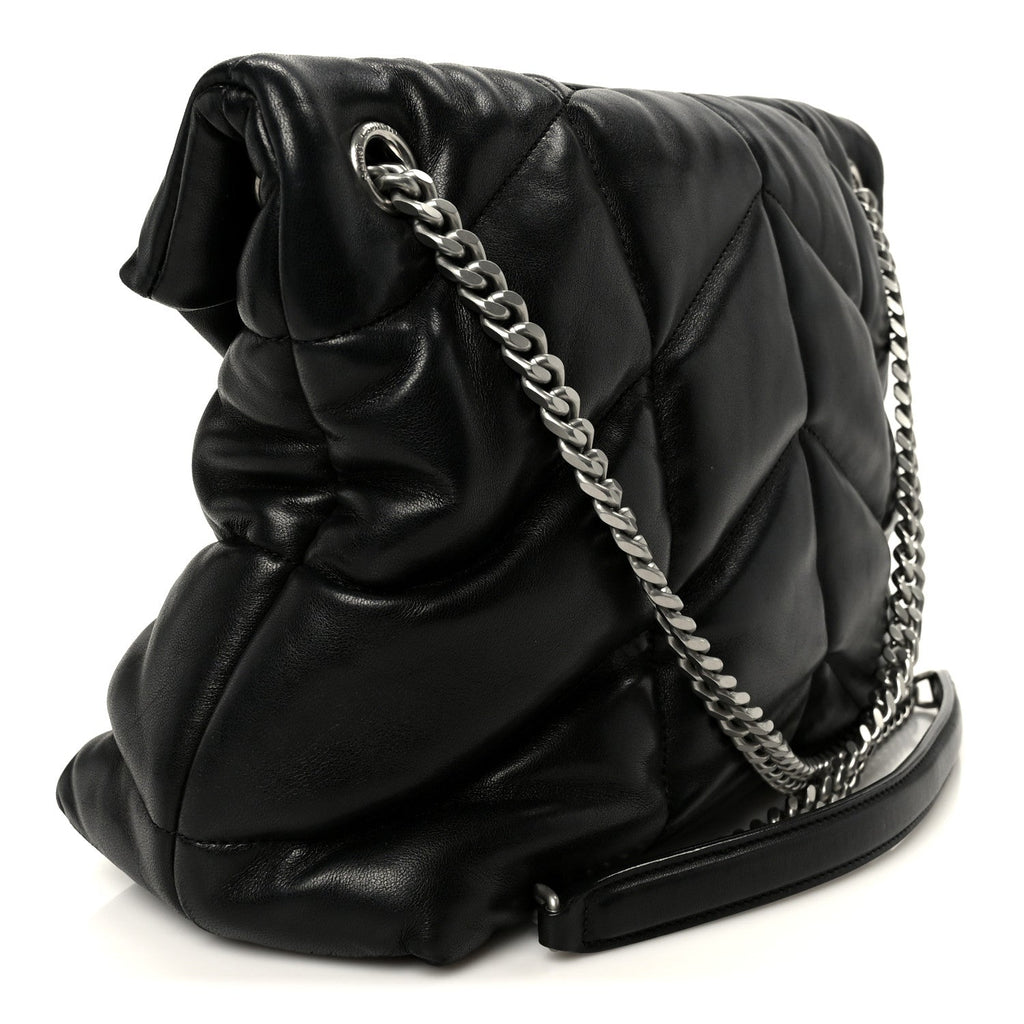 Lambskin Quilted Medium Loulou Puffer Monogram Chain Satchel Black