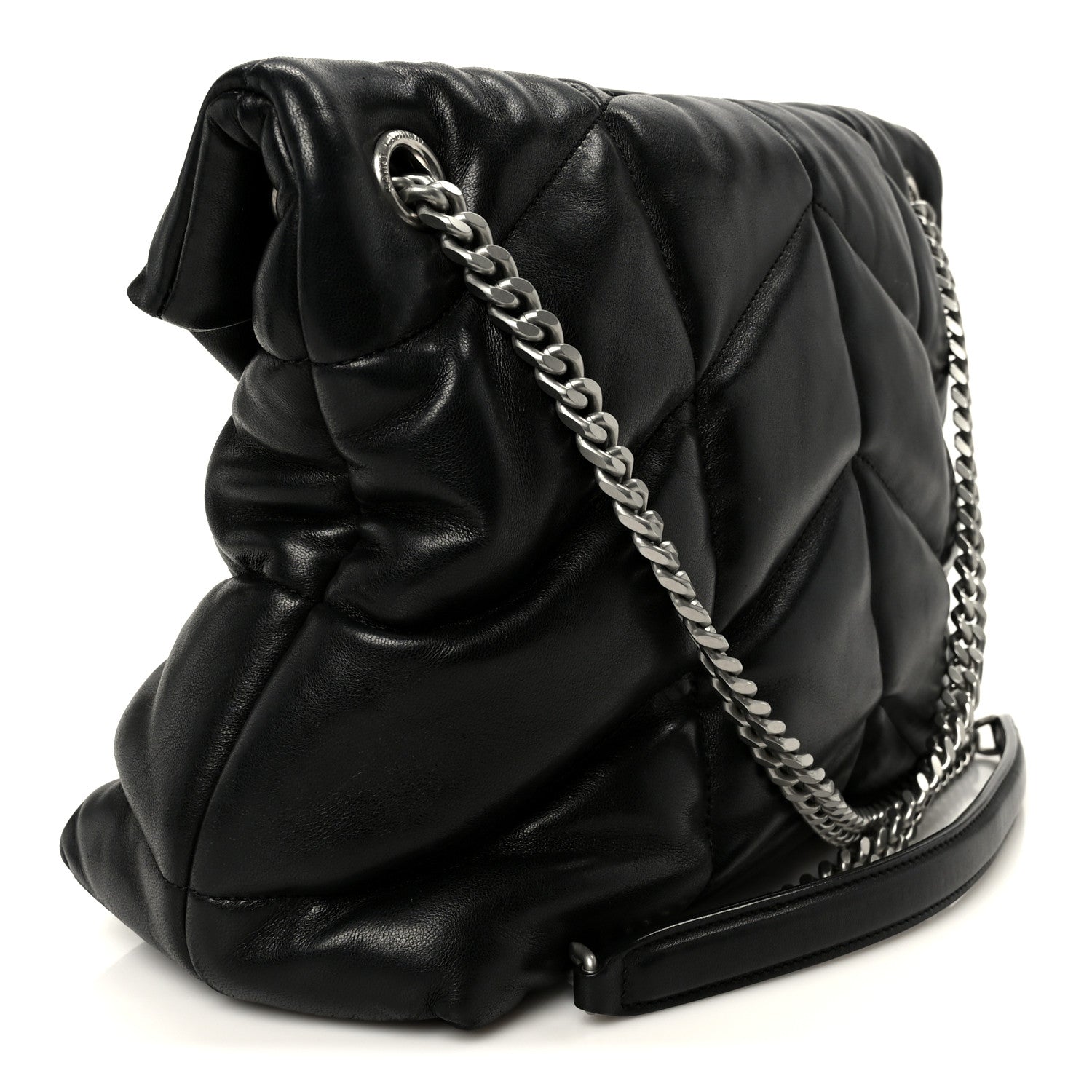Lambskin Quilted Medium Loulou Puffer Monogram Chain Satchel Black