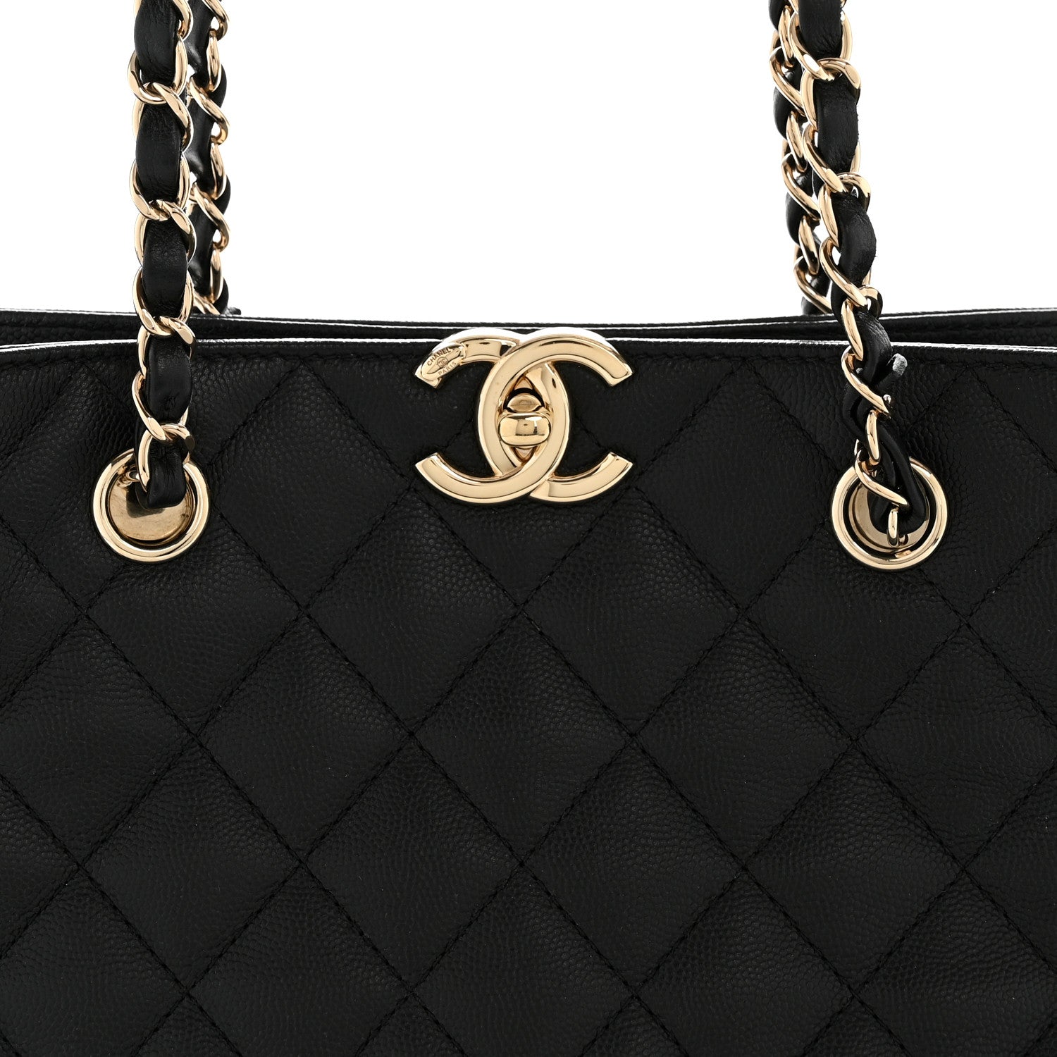 Caviar Quilted Small Shopping Tote  Black