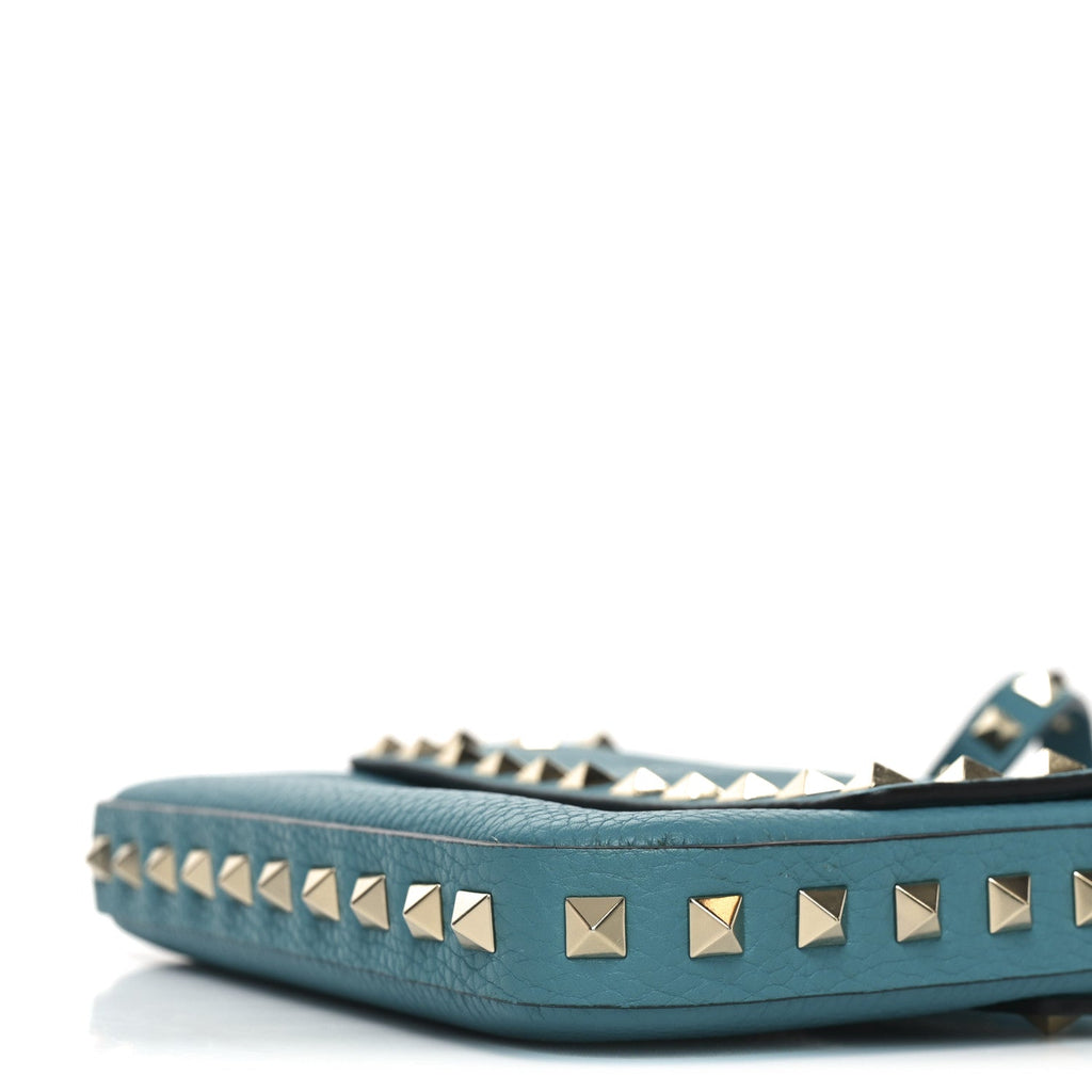Grainy Calfskin Rockstud Crossbody Pouch Ultra Marine Green