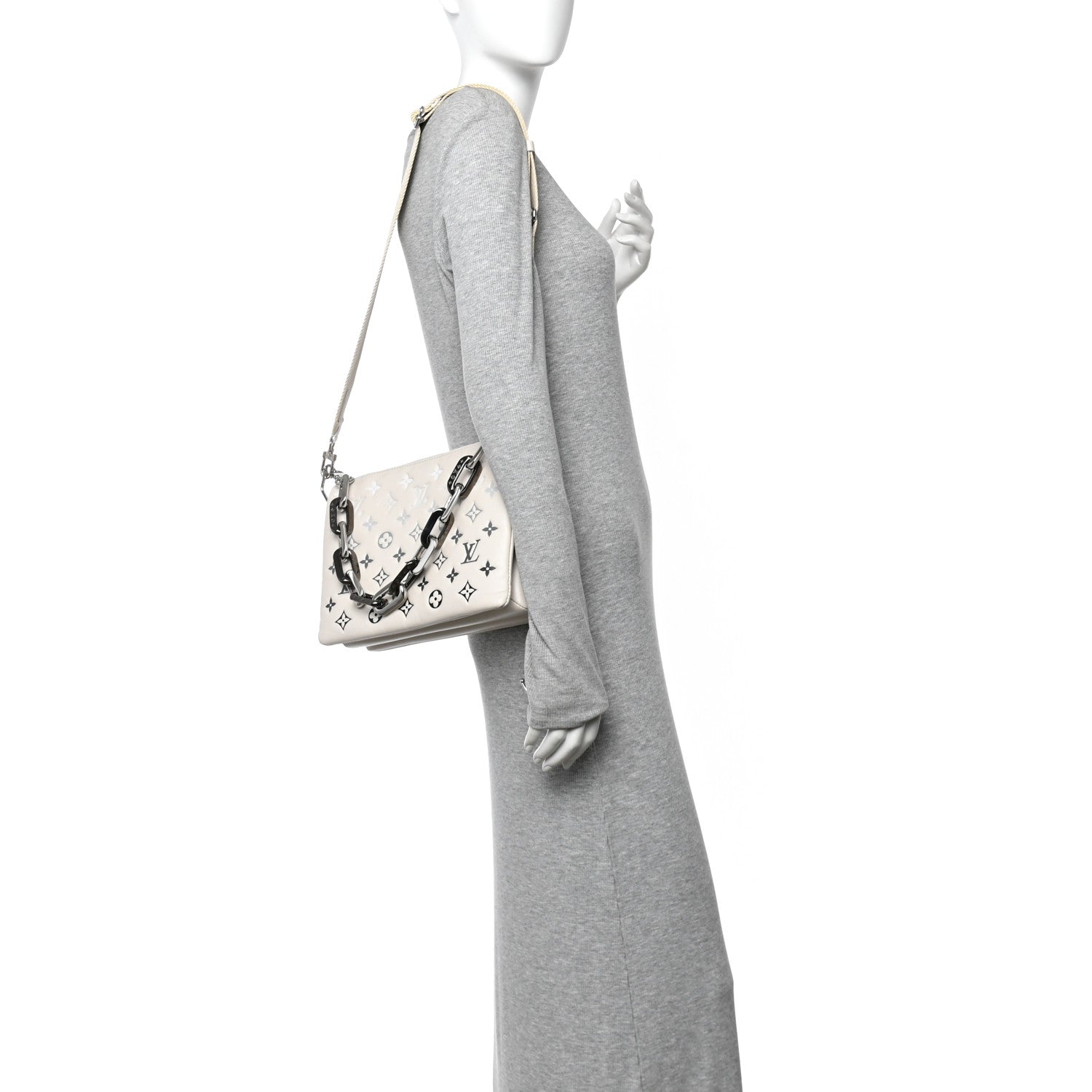 Lambskin Embossed Monogram Coussin PM Cream Grey