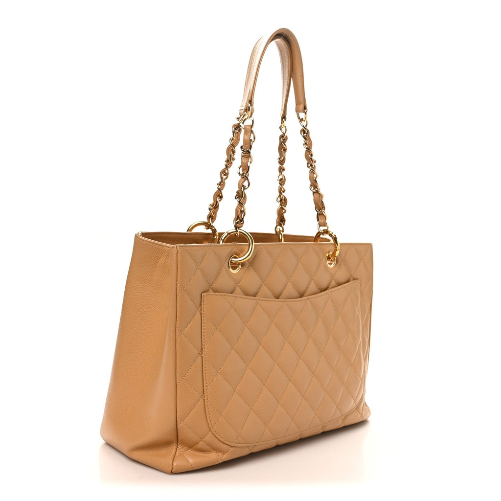 Caviar Quilted Grand Shopping Tote GST Beige