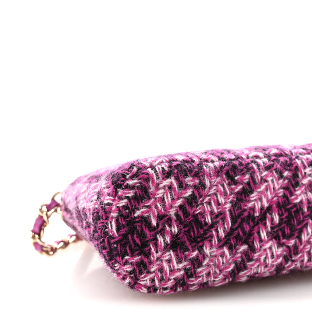 Tweed Quilted Mini Clutch With Chain Purple