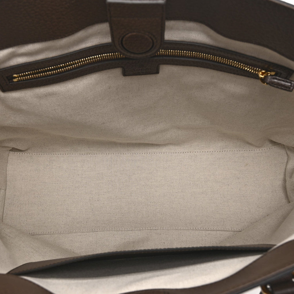 Monogram Jumbo GG Textured Dollar Calfskin Web Medium Ophidia Shopping Tote Camel Ebony