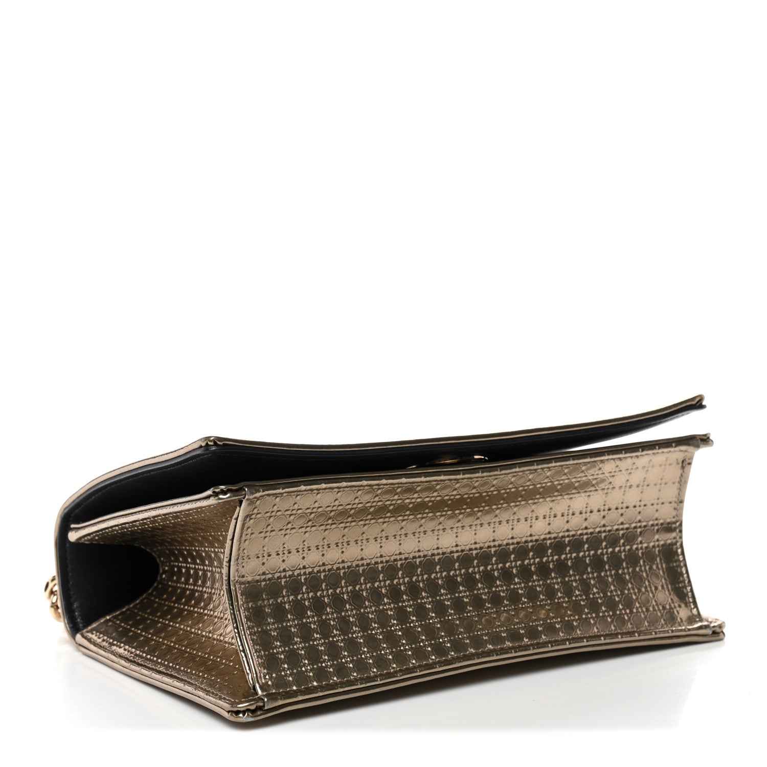 Metallic Patent Micro-Cannage Small Diorama Flap Bag Gold