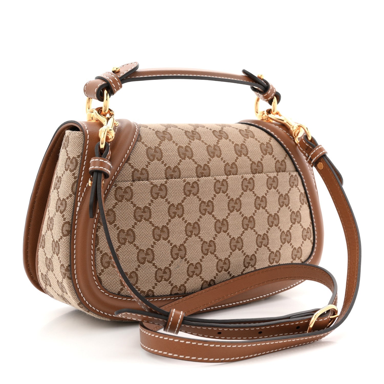 GG Monogram Calfskin Medium Blondie Top Handle Bag Beige Dark Brown