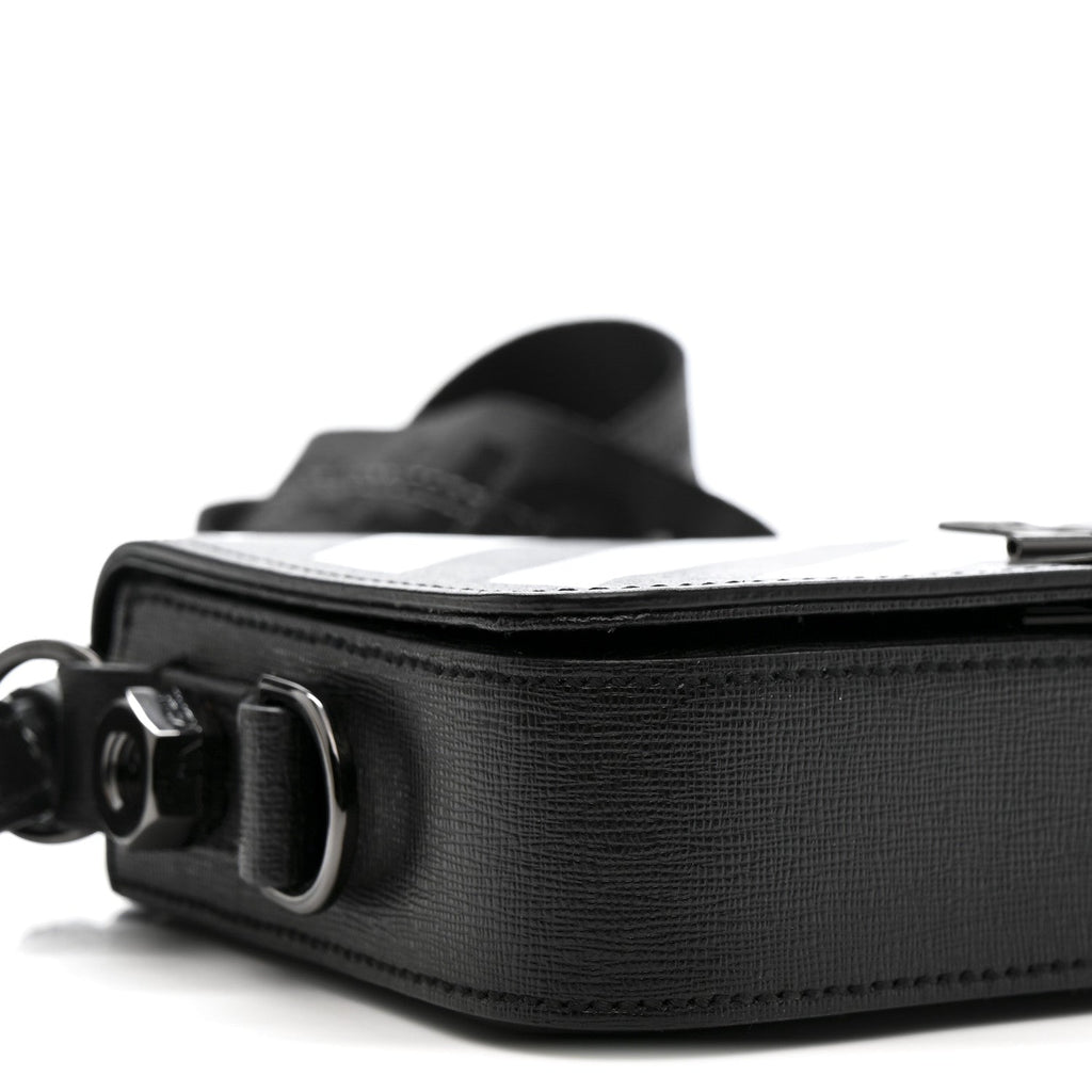 Saffiano Striped Mini Diag Binder Clip Bag Black White
