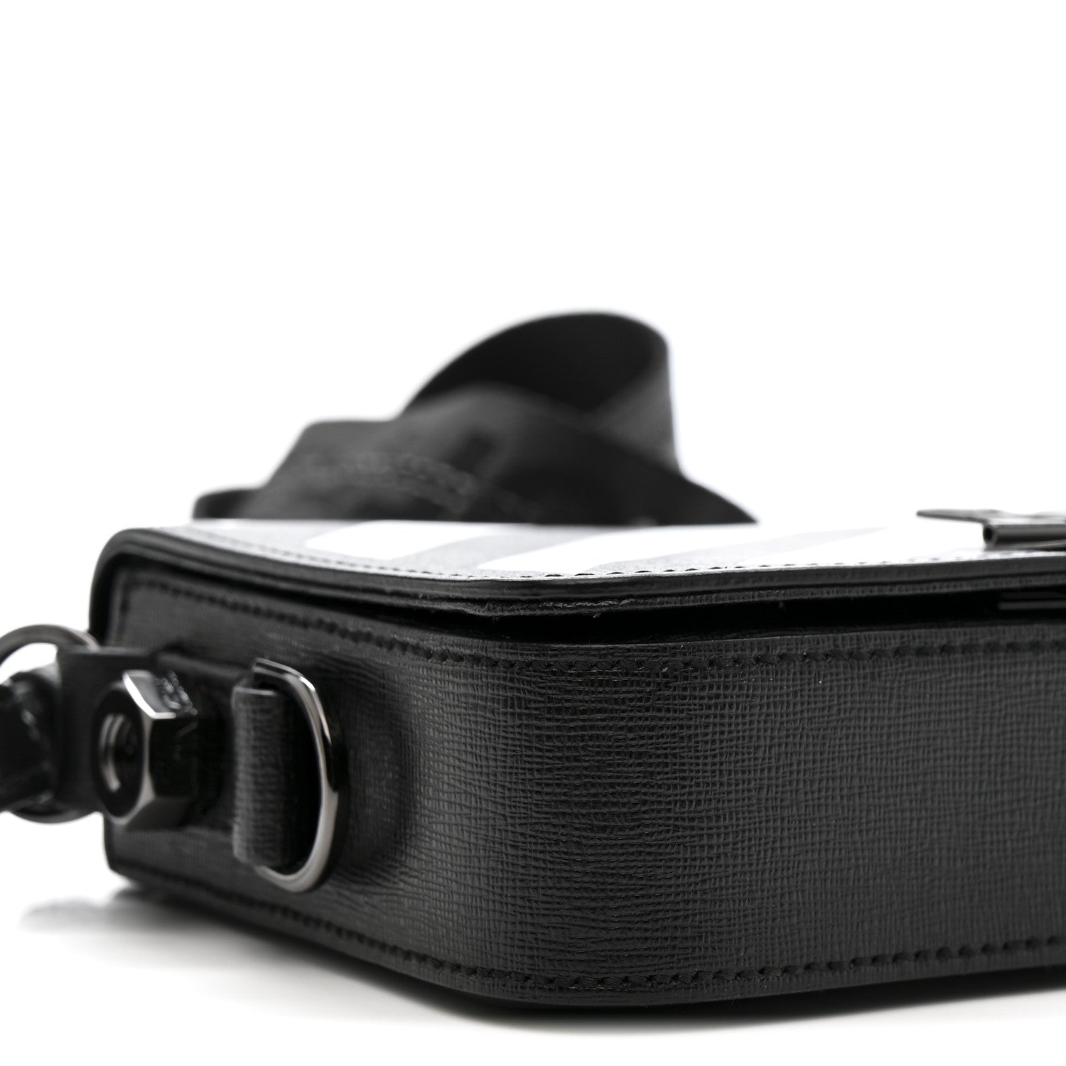 Saffiano Striped Mini Diag Binder Clip Bag Black White
