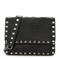 Calfskin Embroidered Rockstud Mini Crossbody Bag Black