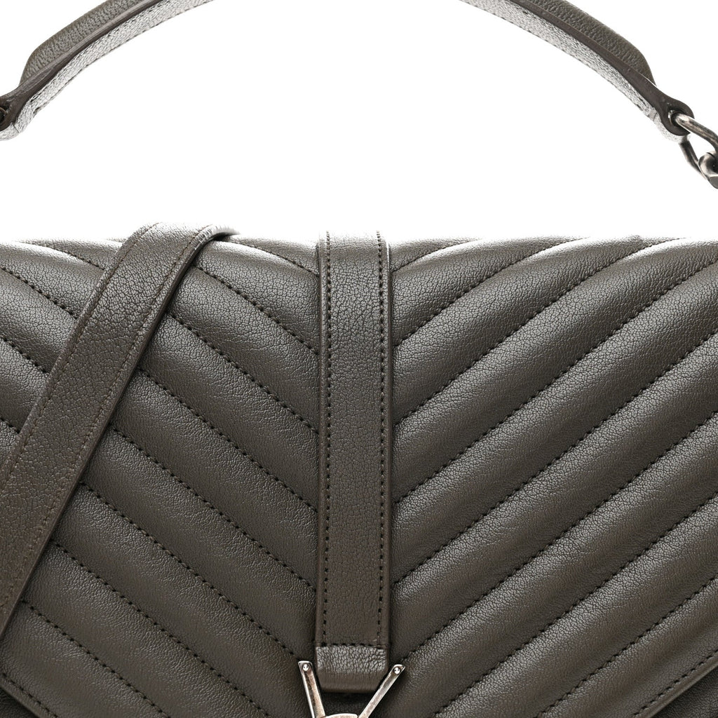 Sheepskin Matelasse Chevron Monogram Large College Satchel Dark Anthracite