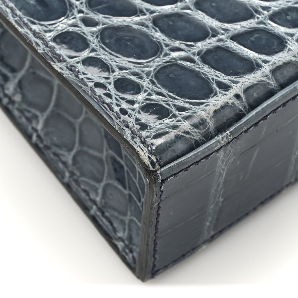 Shiny Niloticus Crocodile Kelly Elan Pochette Bleu Tempete