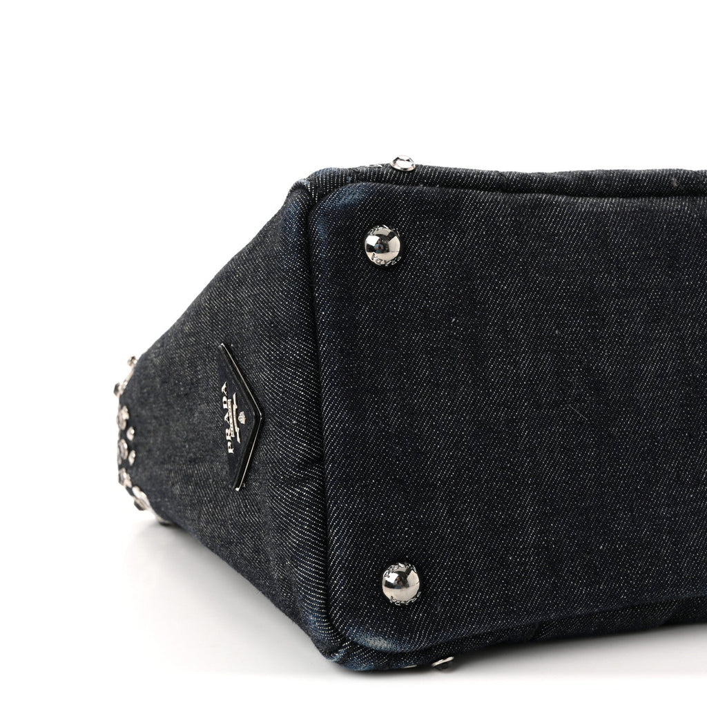 Canapa Denim Crystal Rivet Studded Tote Avio