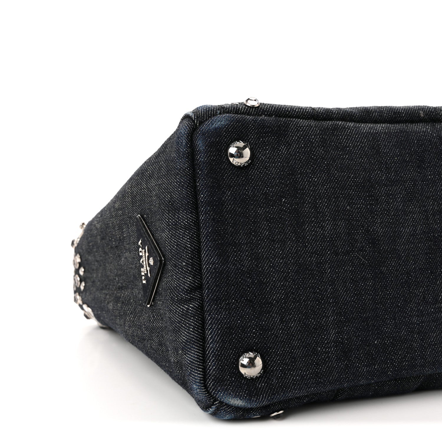Canapa Denim Crystal Rivet Studded Tote Avio