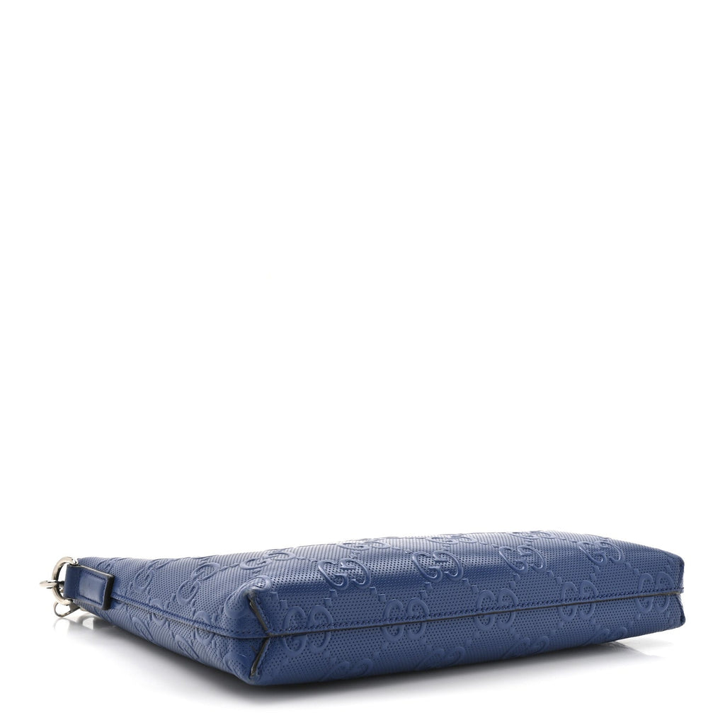Calfskin GG Tennis Embossed Medium Wristlet Messenger Bag Intense Metal Blue