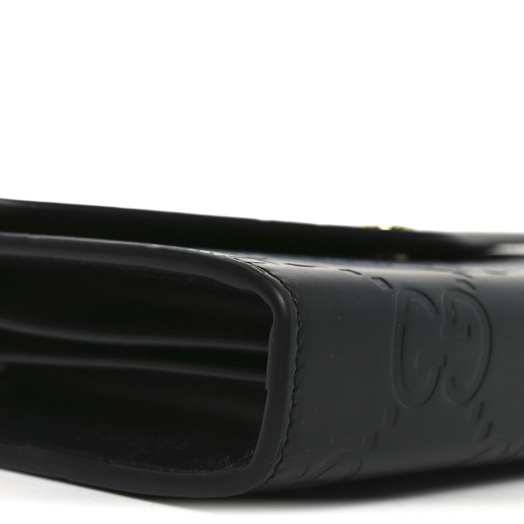 Calfskin GG Debossed Chain Wallet Black