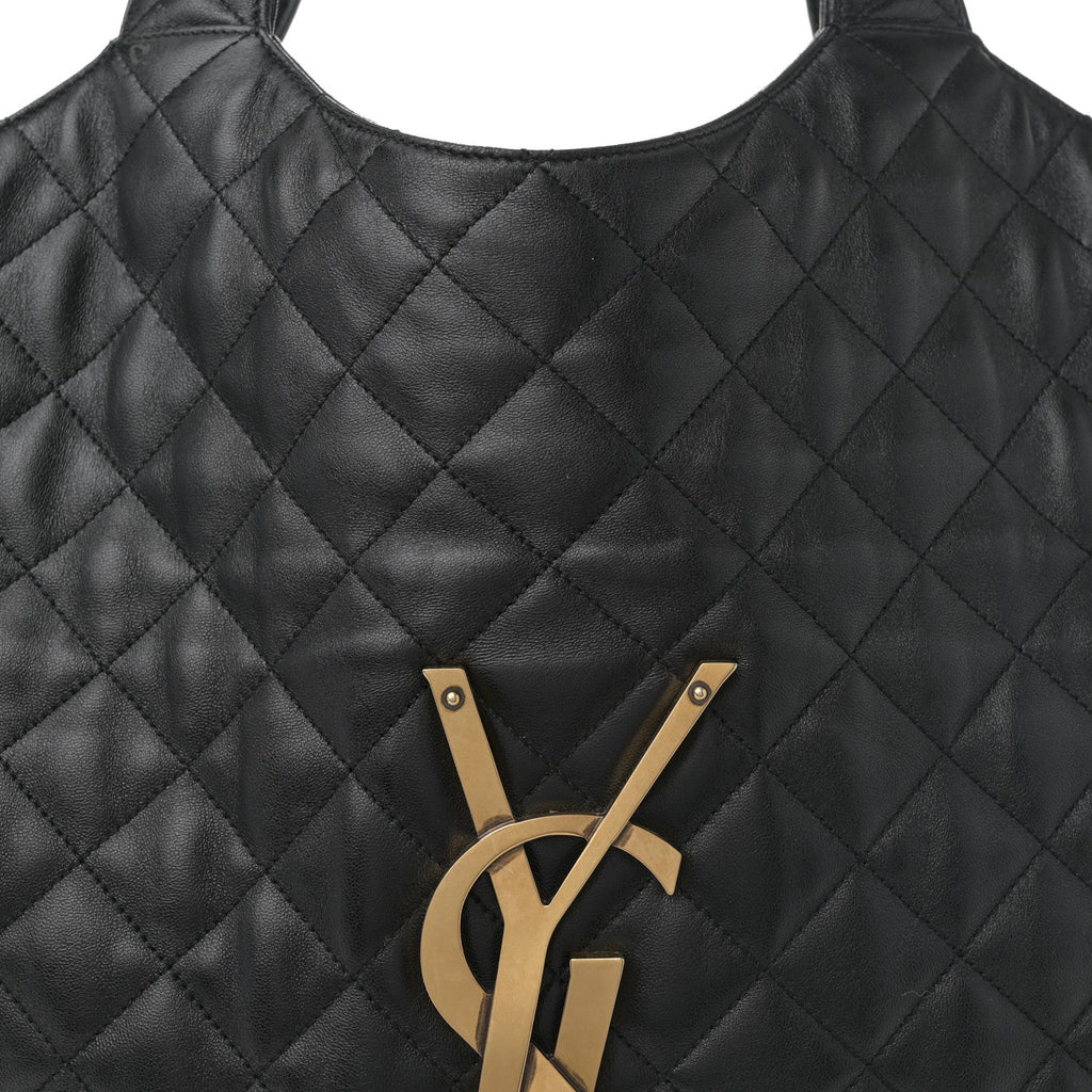 Lambskin Quilted Maxi Icare Shopping Tote Black