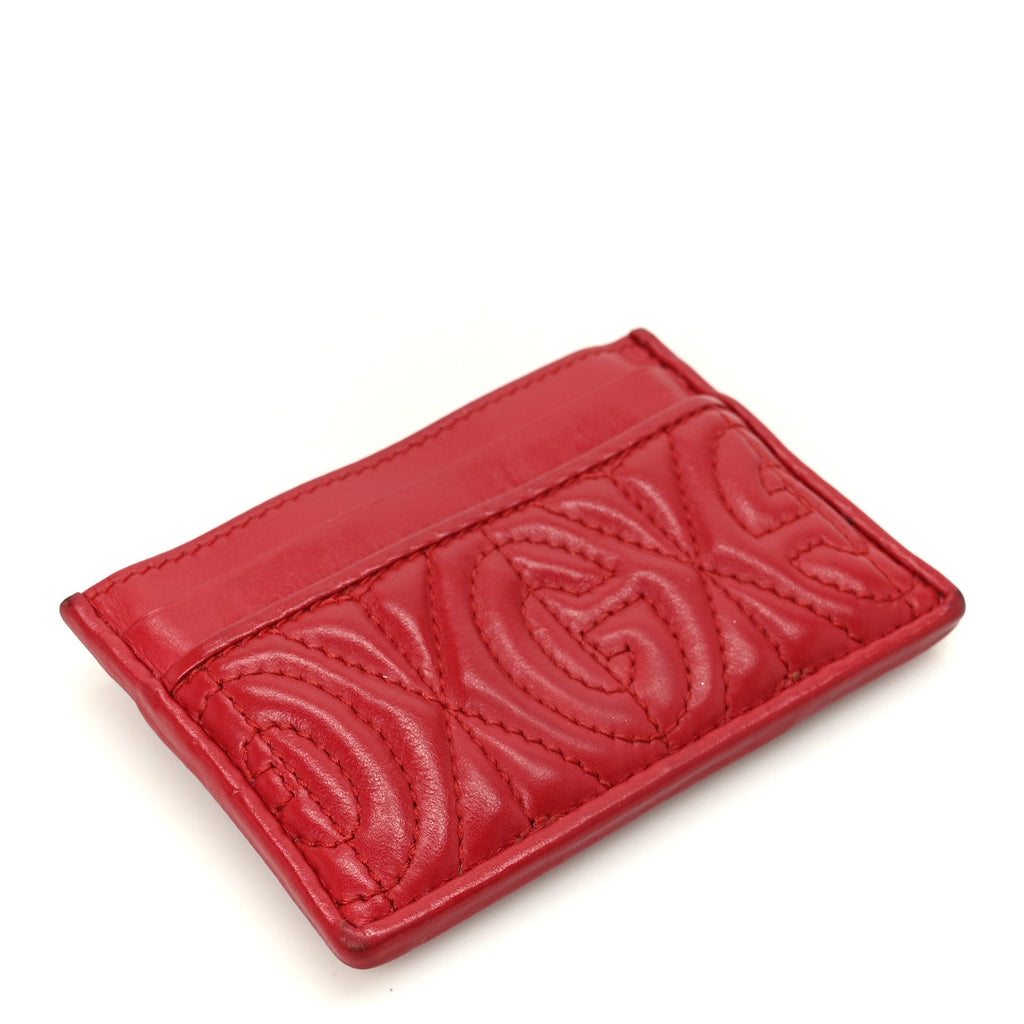 Calfskin G Rhombus Quilted  Holder Hibiscus Red
