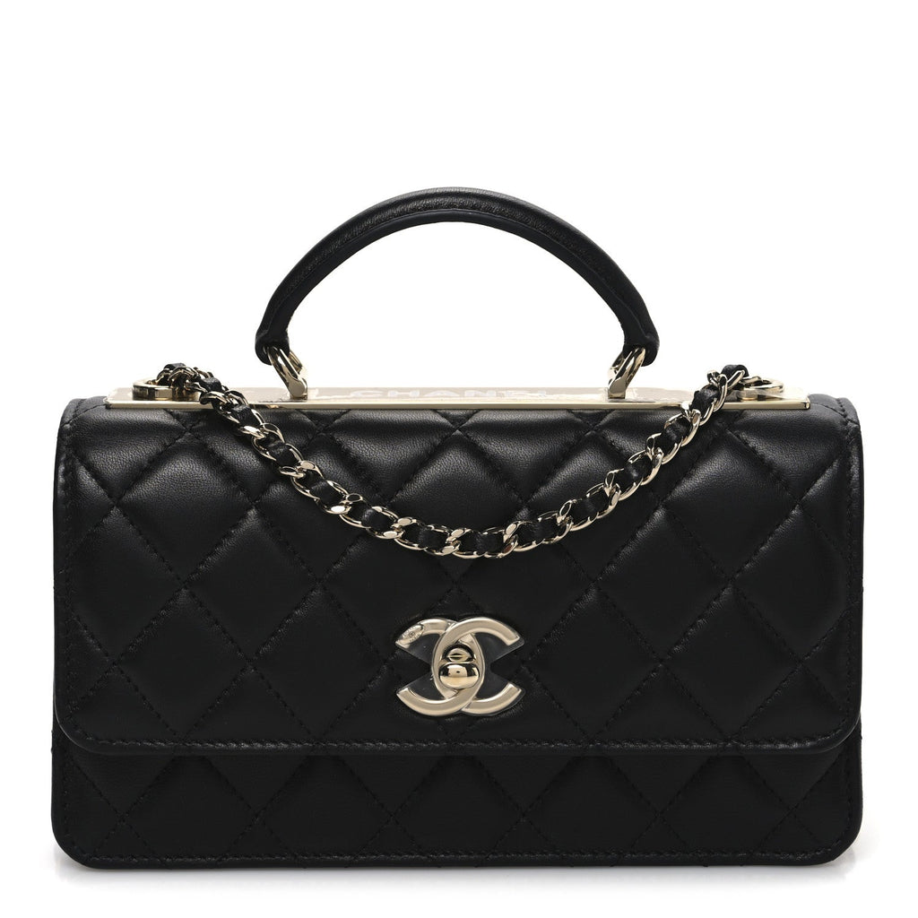 Lambskin Quilted Trendy CC Dual Handle Clutch With Chain Black