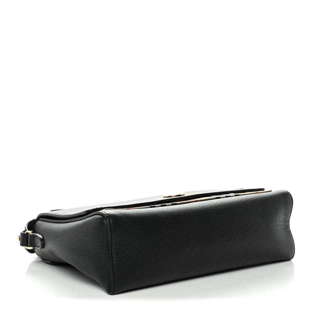 Coated Canvas Calfskin Vintage Check Medium Note Crossbody Bag Black