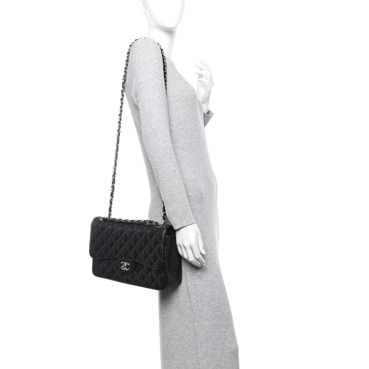 Caviar Quilted Jumbo Double Flap Black