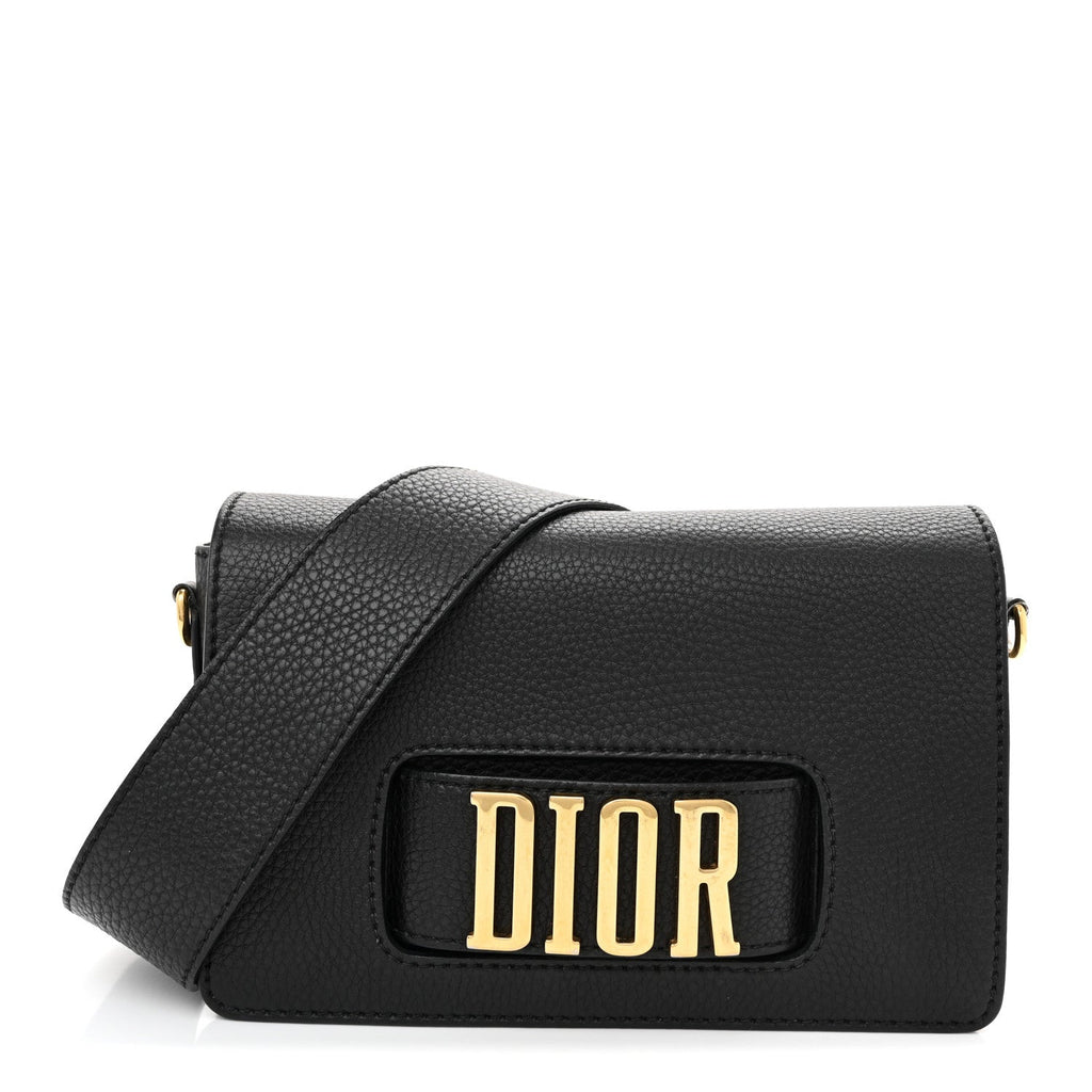 Grained Calfskin Dio(r)evolution Flap Bag Black
