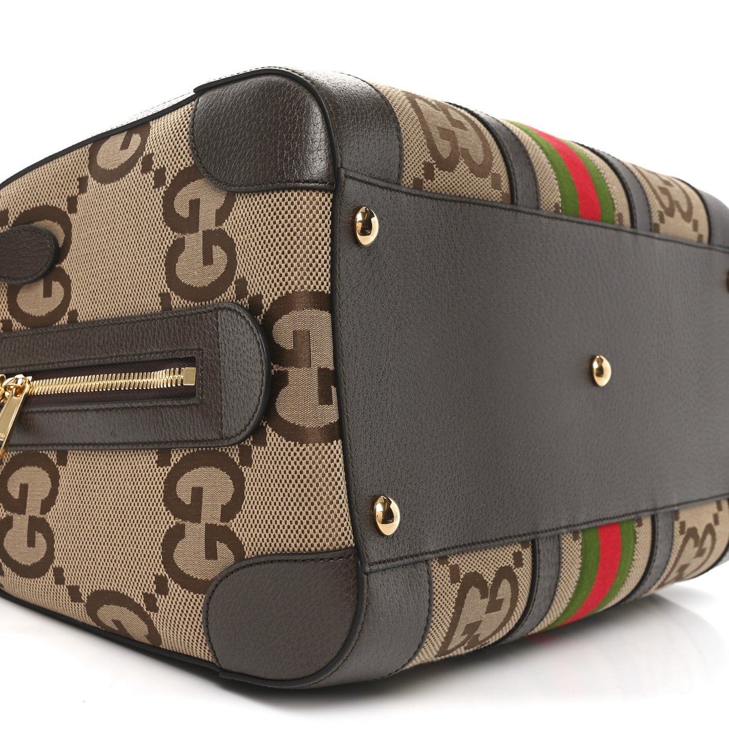 Monogram Jumbo GG Textured Dollar Calfskin Web Medium Duffle Bag Camel Ebony