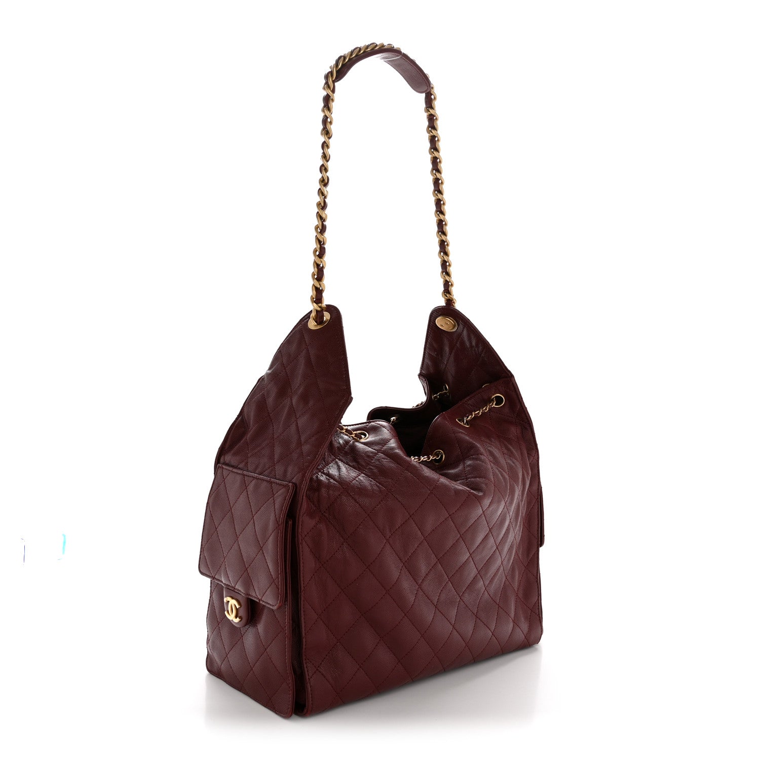Caviar Quilted Medium Chanel 25 Handbag Burgundy