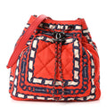 Silk Quilted Chain Printed Bucket Bag Red