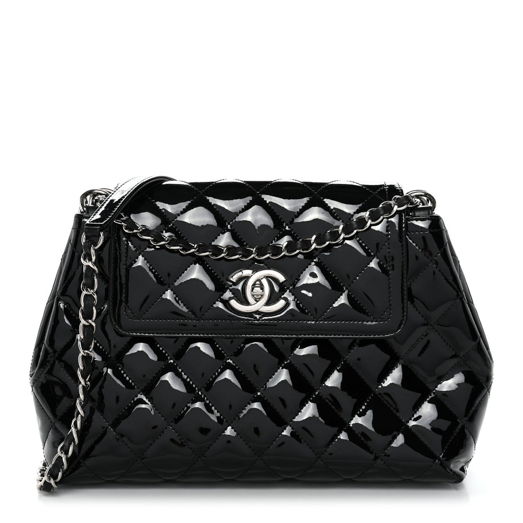 Patent Quilted Large Coco Shine Accordion Flap Black