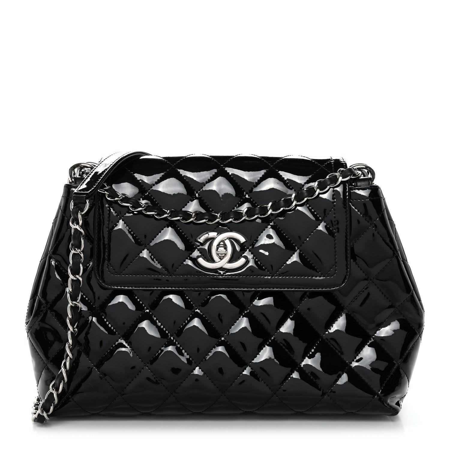 Patent Quilted Large Coco Shine Accordion Flap Black
