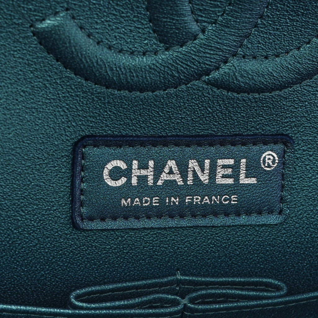 Iridescent Lambskin Quilted Medium Double Flap Turquoise