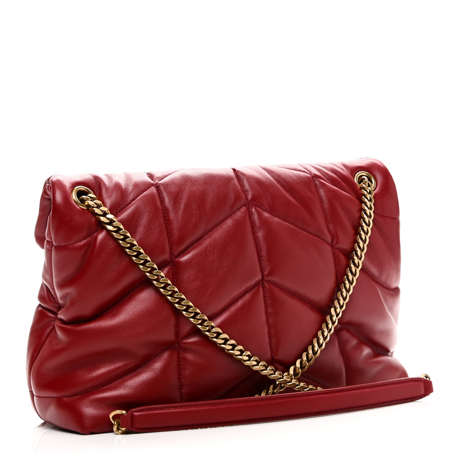 Lambskin Quilted Medium Loulou Puffer Monogram Chain Satchel Opyum Red