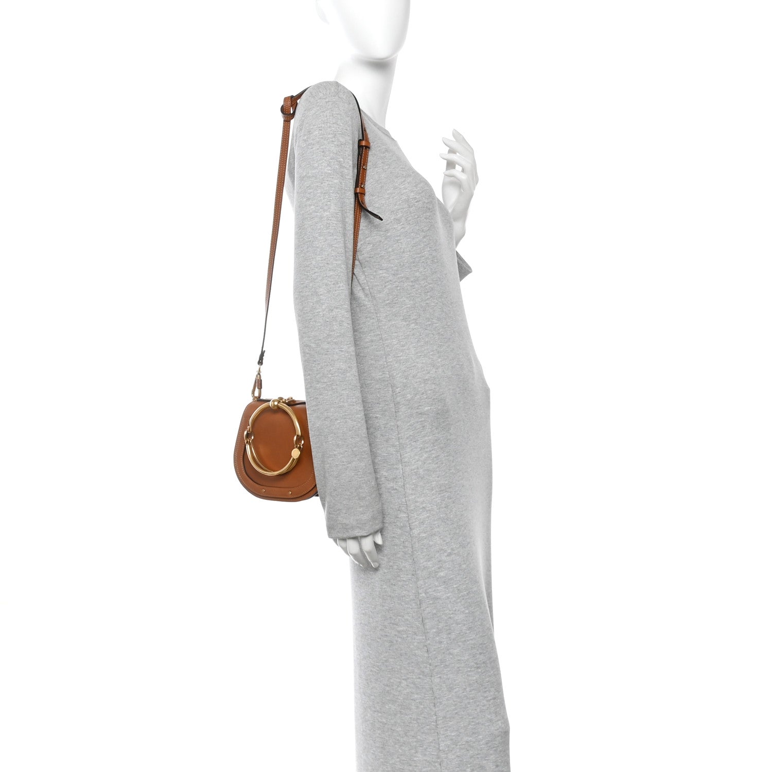 Calfskin Suede Medium Nile Bracelet Bag Caramel
