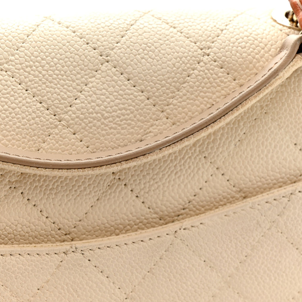 Grained Calfskin Quilted Small Cuba Top Handle Flap White