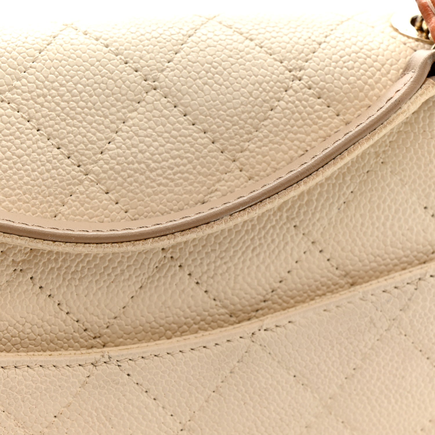 Grained Calfskin Quilted Small Cuba Top Handle Flap White