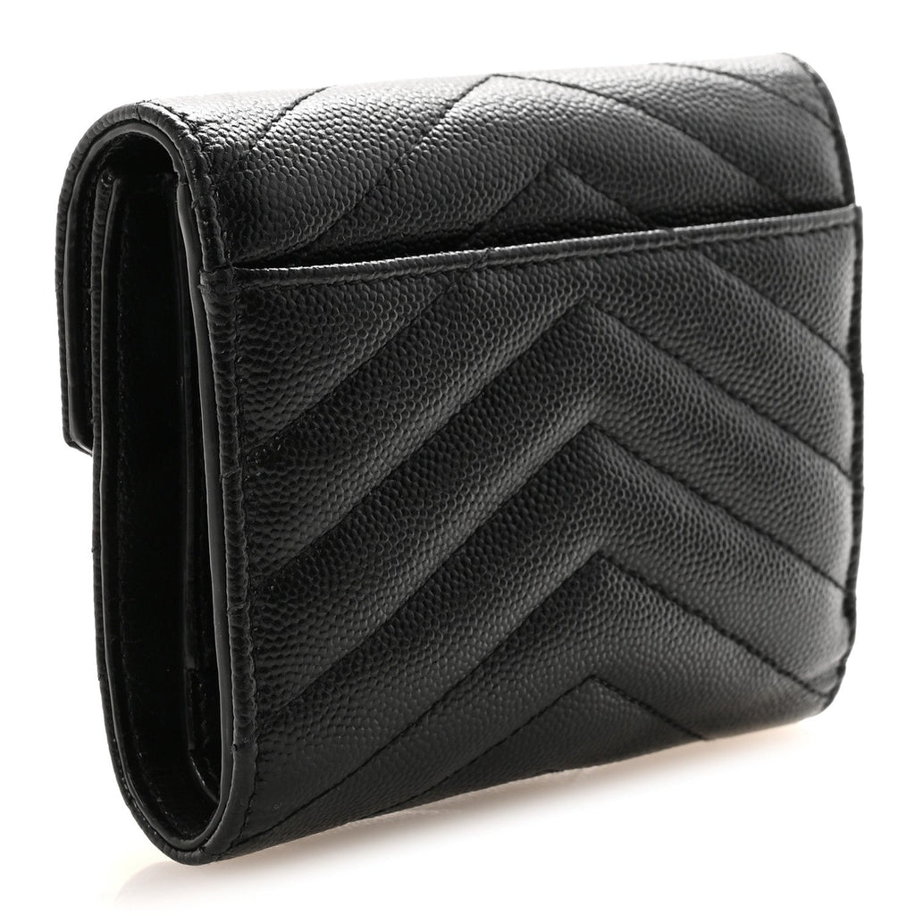 Grain De Poudre Matelasse Chevron Monogram Compact Tri Fold Wallet Black