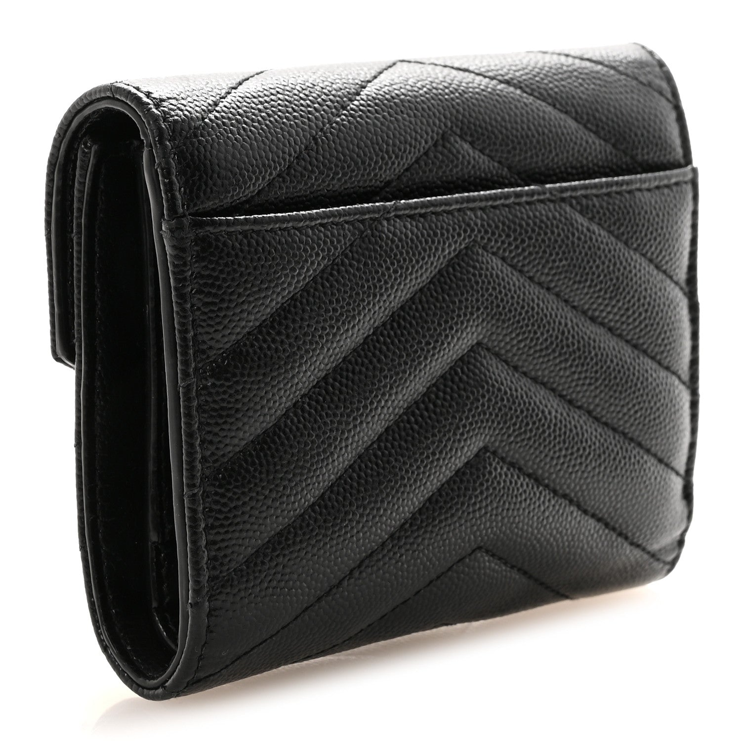 Grain De Poudre Matelasse Chevron Monogram Compact Tri Fold Wallet Black