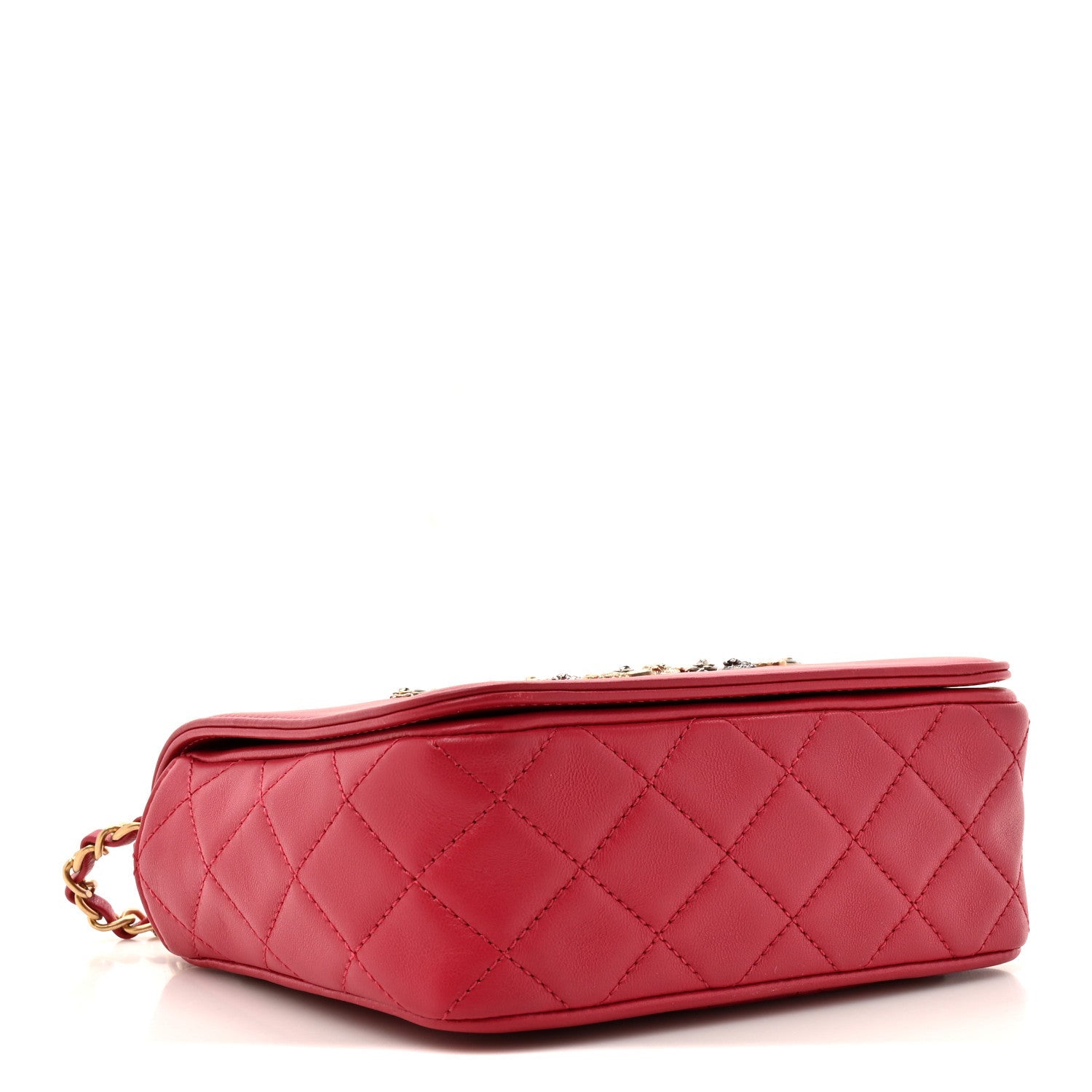 Lambskin Quilted Lucky Charms CC Crossbody Messenger Flap Red