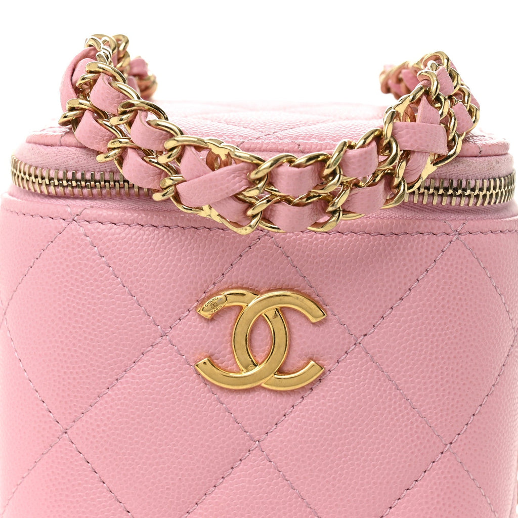 Caviar Quilted Tiny CC Vanity Case With Chain Pink