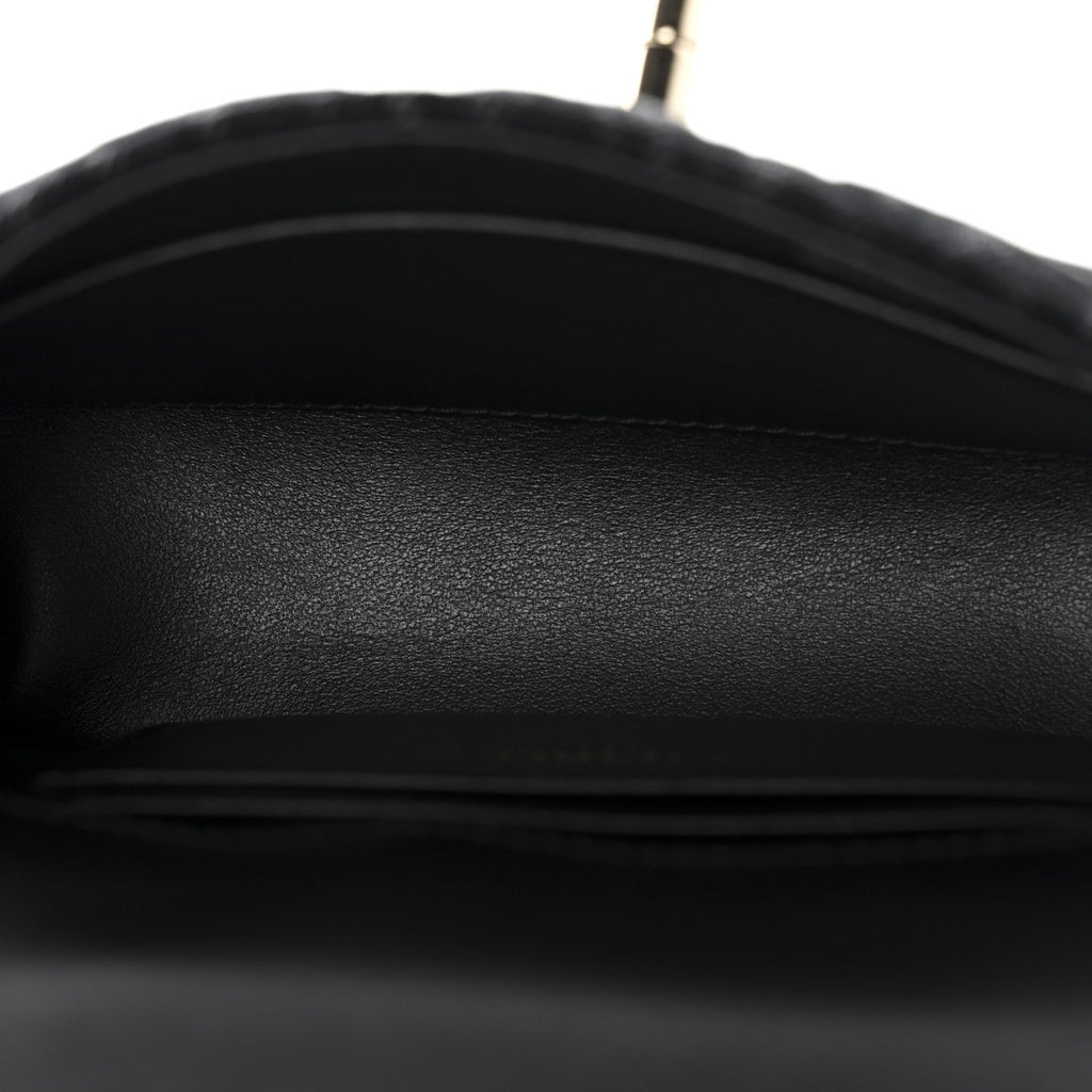 Washed Denim Quilted Coco Handle Clutch With Chain Black