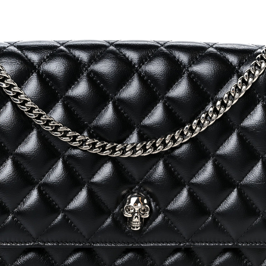 Calfskin Quilted Medium Skull Chain Crossbody Bag Black