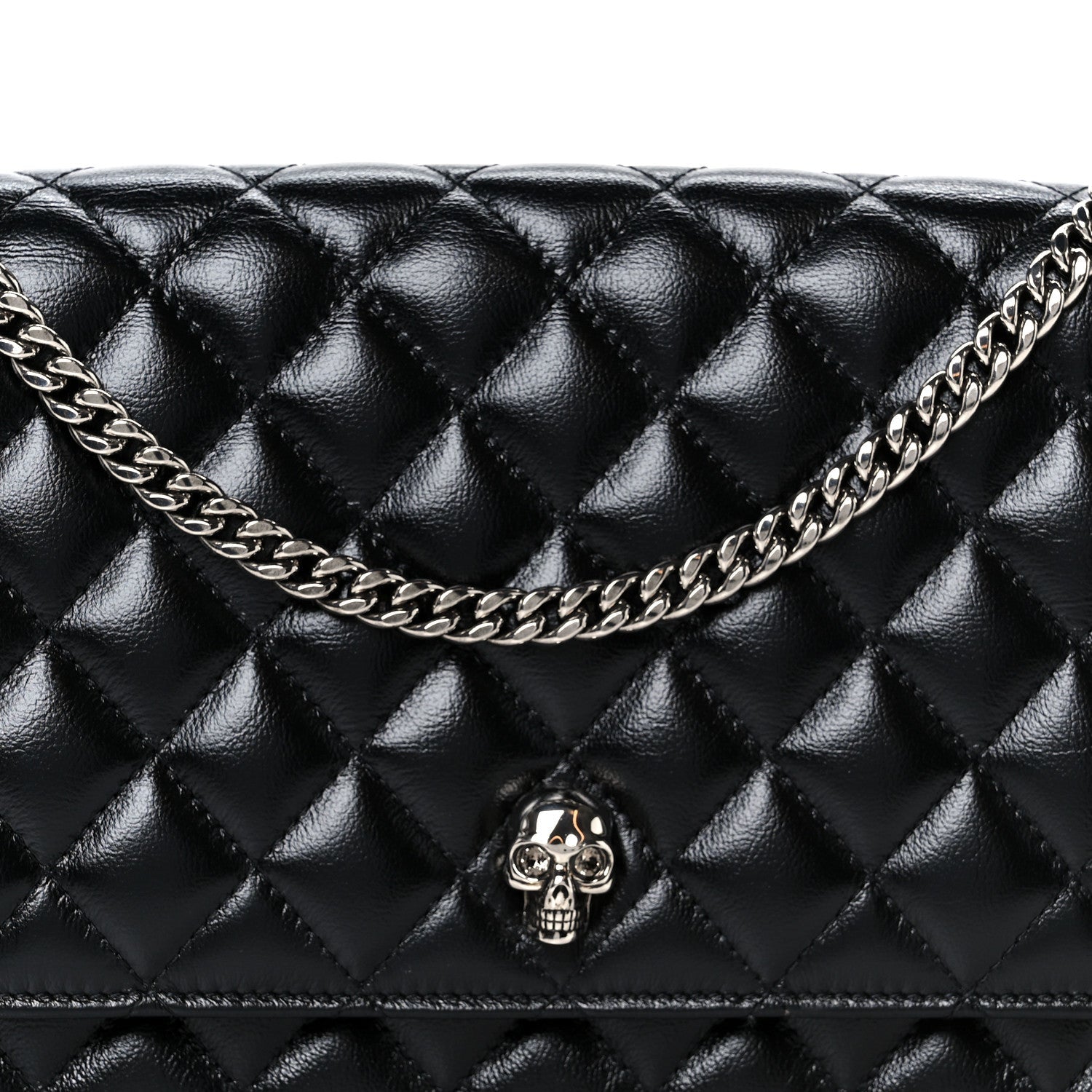 Calfskin Quilted Medium Skull Chain Crossbody Bag Black