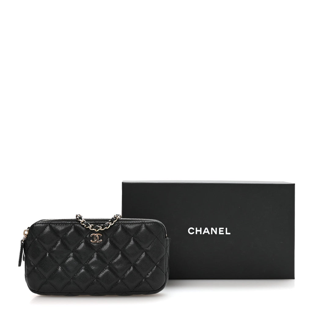 Caviar Quilted Small Clutch With Chain Black