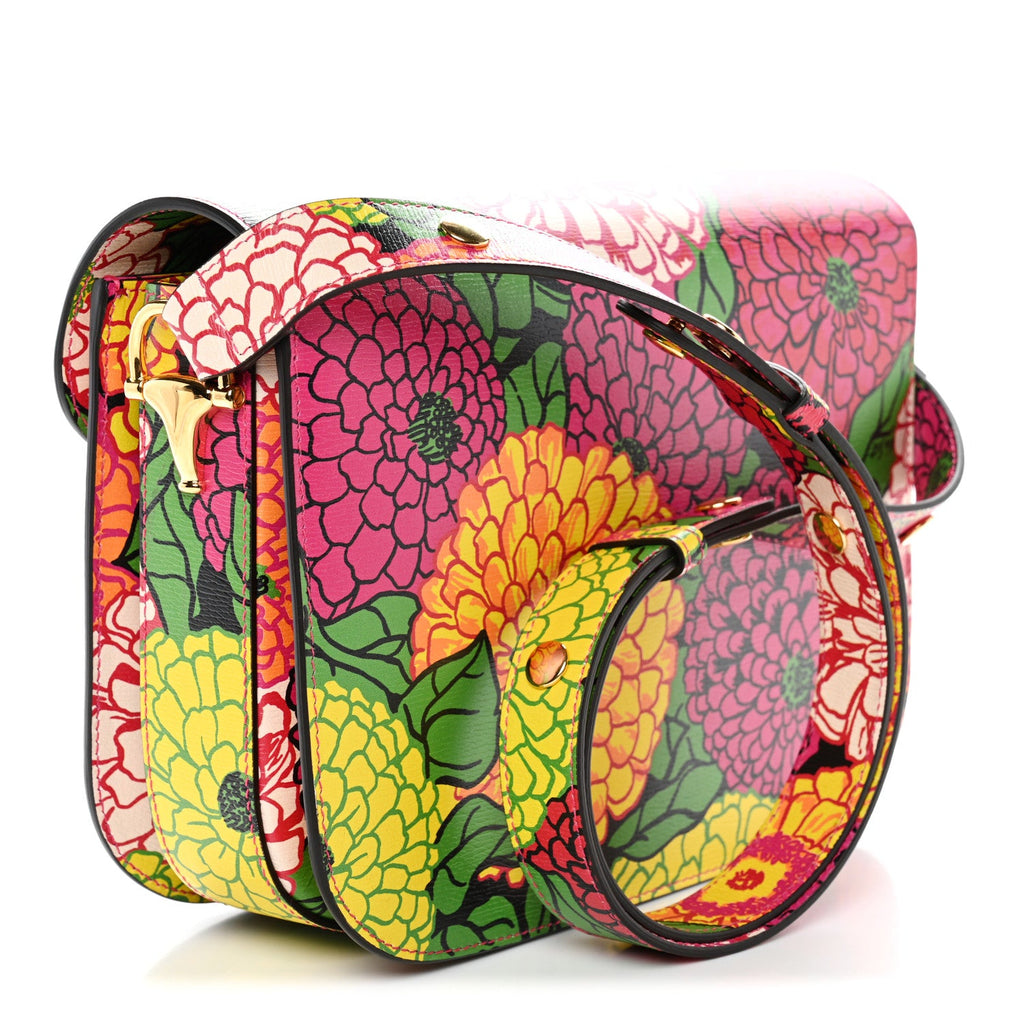 X KEN SCOTT New Shangai Calfskin Pomponica Print Horsebit 1955 Shoulder Bag  Multicolor Fuxia Pompon