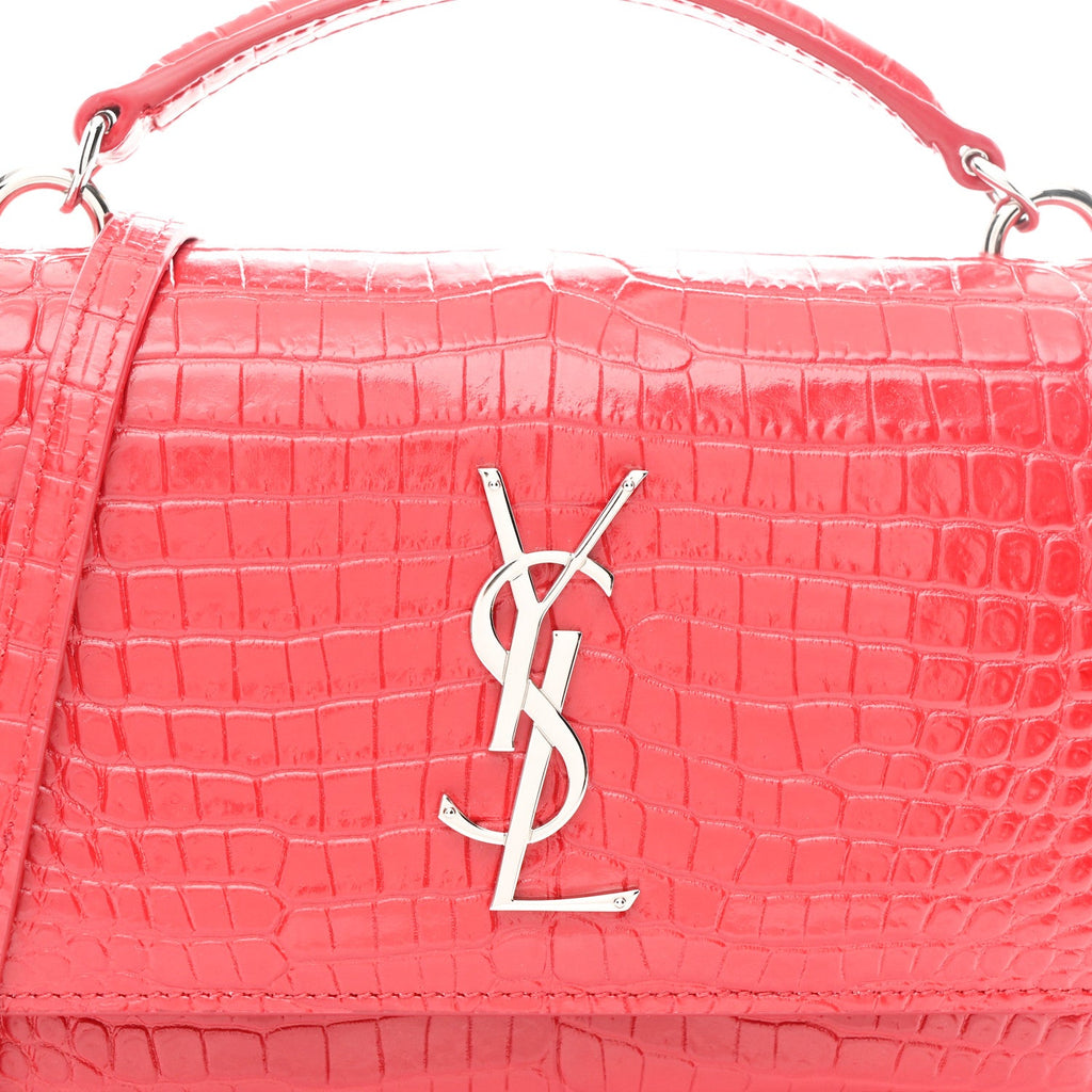 Calfskin Crocodile Embossed Monogram Sunset Chain Wallet Rouge Eros